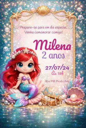 Convite Digital Editável Aniversário Tema Pequena Sereia
