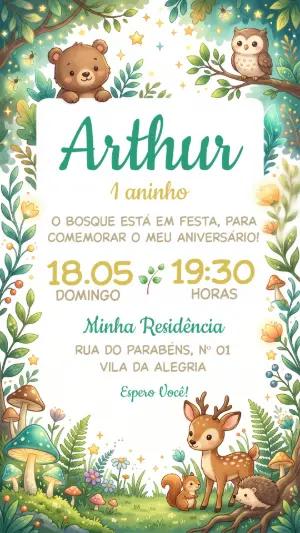 Convite de Aniversário Bosque Encantado Menino Editável