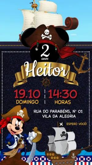 Convite Animado Mickey Pirata: Vídeo de Aniversário Editável