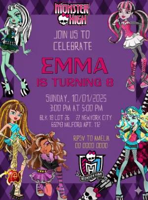 Monster High Birthday Invitation with Characters to Edit Online