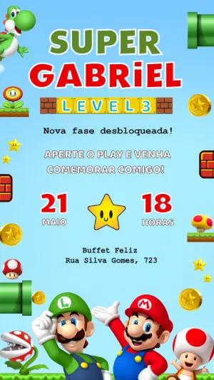 Convite de Aniversário Super Mario Editável para Menino