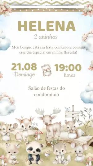 Convite Aniversário Bosque Encantado com Animais para Editar