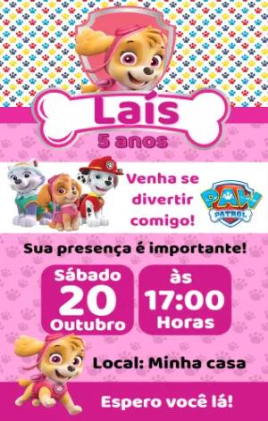 Convite Aniversário Patrulha Canina Skye para Editar Online