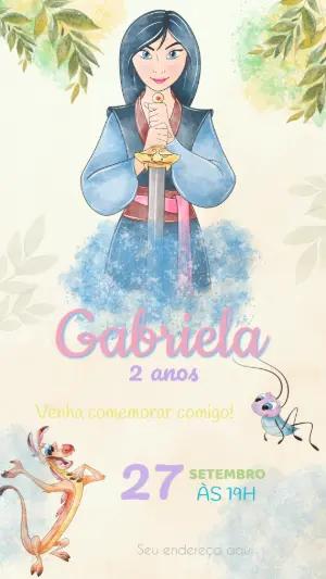 Convite de Aniversário Mulan para Editar e Imprimir