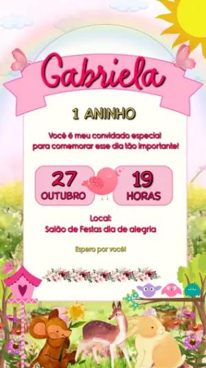 Convite de Aniversário Bosque Encantado Rosa Modelo Editável