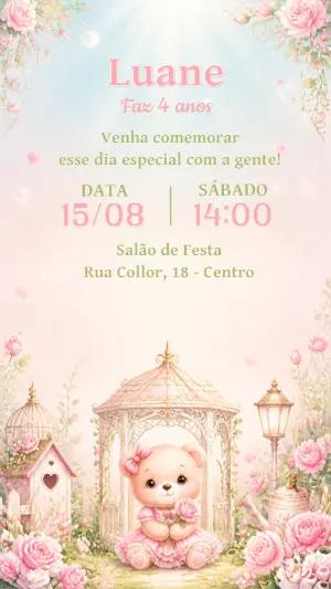 Convite de Aniversário Ursinha Jardim Encantado Editável