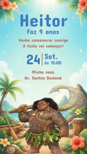 Convite de Aniversário Moana: Modelo Digital Editável