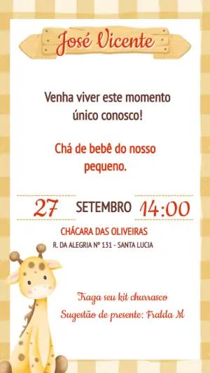 Convite Chá de Bebê Girafa Xadrez Editável Online