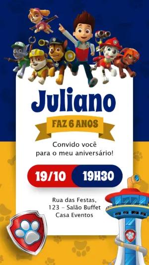 Convite Animado de Aniversário Patrulha Canina para Editar