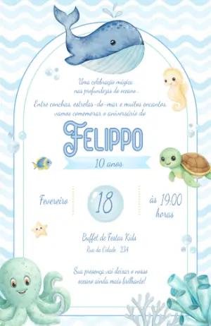 Convite de Aniversário Fundo do Mar Aquarela Editável