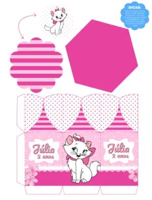 Centro de Mesa Gatinha Marie Rosa Editável para Aniversário