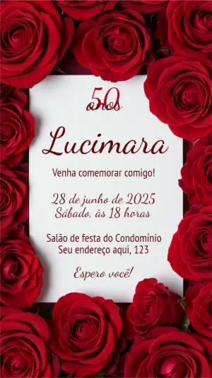 Convite Aniversário Adulto Rosas Vermelhas para Editar