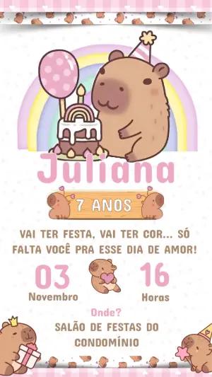 Convite Digital Aniversário Infantil Tema Capivara para Editar
