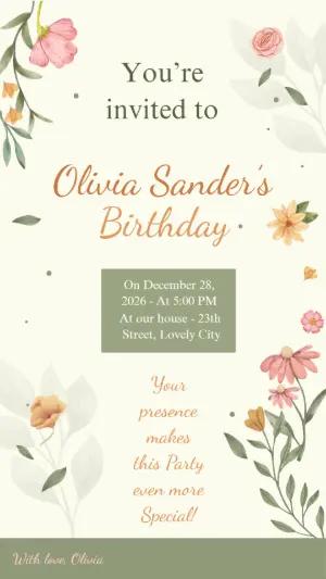 Editable Watercolor Floral Birthday Invitation Template