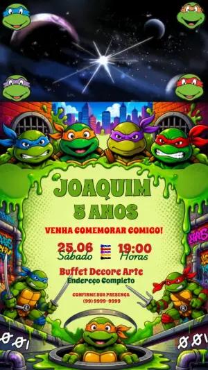 Convite Animado Tartarugas Ninja: Vídeo de Aniversário para Editar