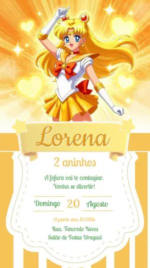 Convite de Aniversário Sailor Moon Amarelo para Editar