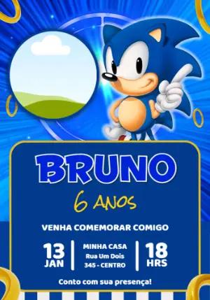 Convite de Aniversário Sonic com Foto para Editar e Enviar