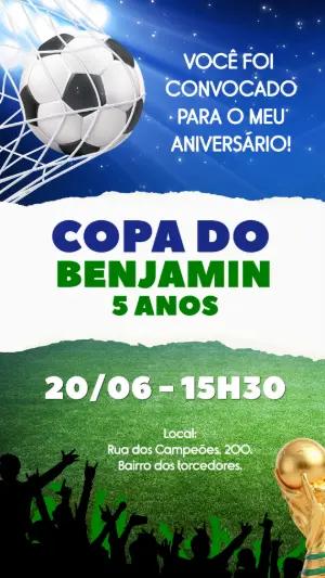 Convite de Aniversário Futebol Copa do Mundo Editável