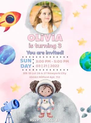Cute Space Astronaut Birthday Invitation | Editable Digital Template