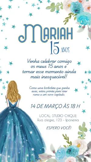 Convite de Debutante Azul Elegante para Editar Online