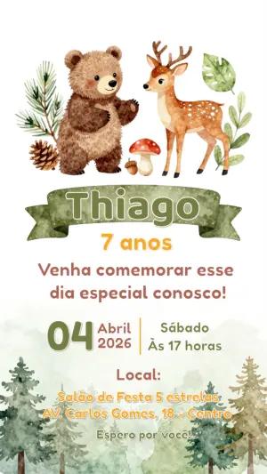 Convite de Aniversário Tema Bosque com Animais Editável
