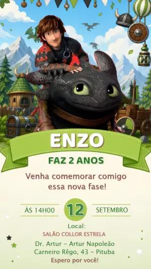 Convite de Aniversário Como Treinar o Seu Dragão Editável