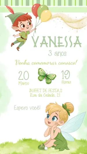 Convite de Aniversário Peter Pan e Sininho Editável Online