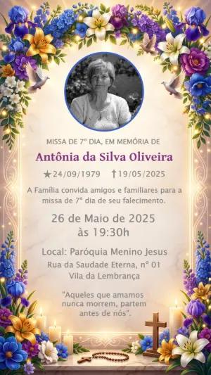 Aviso de Missa de 7º Dia Floral e Elegante Editável