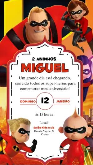 Convite Digital Os Incríveis para Aniversário Infantil Editável