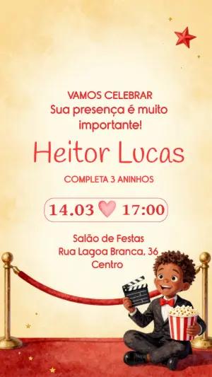 Convite Aniversário Infantil Tema Cinema Editável