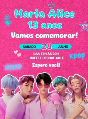 Convite Aniversário K-pop Boy Band para Editar Online