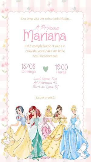 Convite de Aniversário Princesas Disney Delicado para Editar