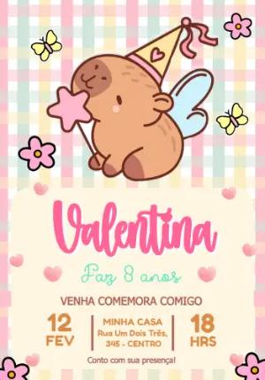 Convite Digital de Aniversário Infantil Capivara Fada Editável