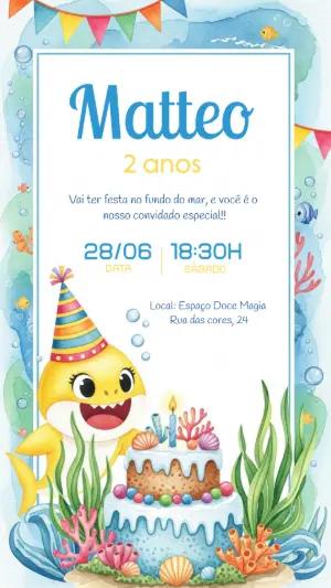 Convite de Aniversário Baby Shark Fundo do Mar para Editar
