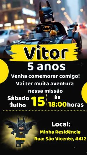 Convite Animado Lego Batman: Vídeo de Aniversário Editável