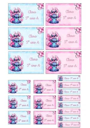 Etiqueta Escolar Stitch e Angel para Editar e Imprimir