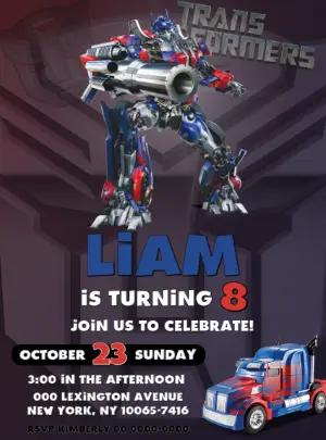 Transformers Birthday Invitation with Optimus Prime to Edit