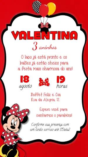 Convite de Aniversário Minnie Vermelha Poá Editável