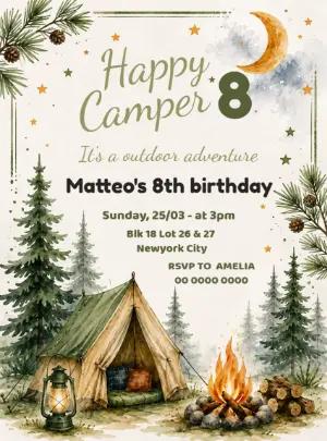 Happy Camper Birthday Invitation Editable Template