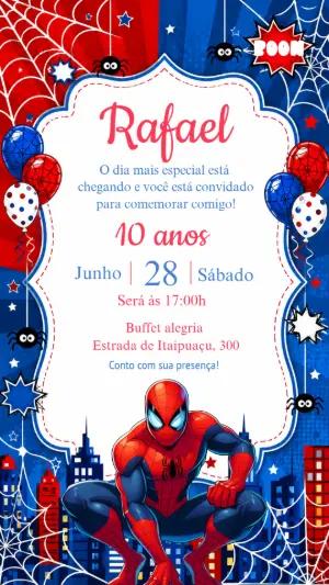 Convite Aniversário Homem-Aranha Vibrante Modelo Editável