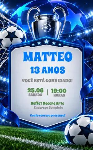 Convite de Aniversário Futebol Champions League para Editar