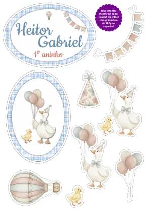 Topo de Bolo Gansinho Fofo Aquarela para Imprimir Editável