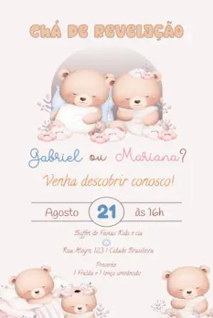 Convite Chá de Revelação Ursinhos Editável Online