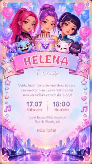 Convite Aniversário K-pop Guerreiras Anime para Editar