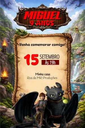 Convite de Aniversário Como Treinar o Seu Dragão Editável