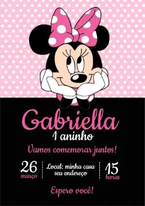Convite de Aniversário Minnie Rosa Poá Modelo Editável