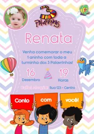 Convite Digital Infantil 3 Palavrinhas com Foto Editável