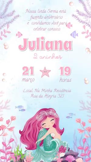 Convite de Aniversário Sereia Fofa Aquarela para Editar