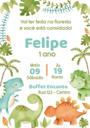 Convite de Aniversário Dinossauro Baby Editável Online