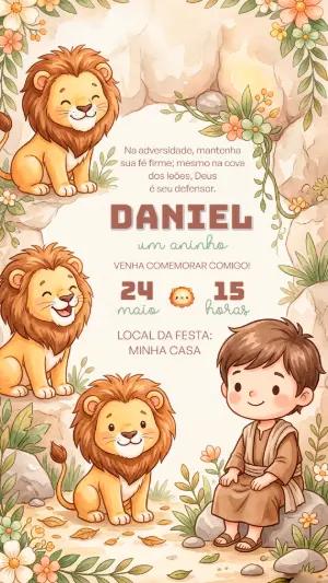 Convite Infantil Daniel na Cova dos Leões Editável